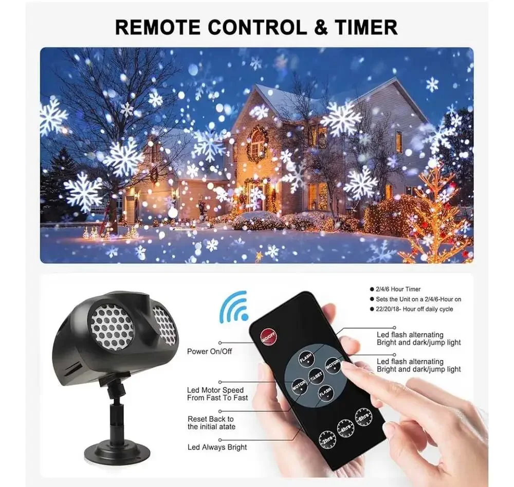 Dual-Head Christmas Snowflake Projector Lights Outdoor, IP65 Waterproof LED Snow
